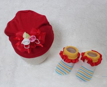 Set Bayi Turban bunga 2in1 red