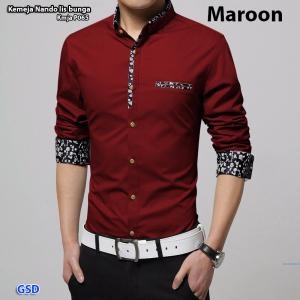 Kemeja nando maroon lis bunga -kmj P065