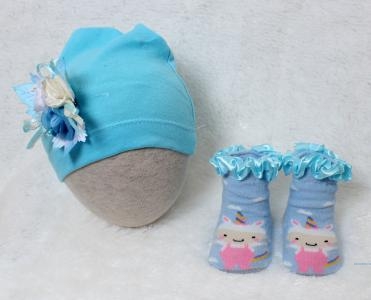 Set Bayi Turban Bunga 2in1 Biru