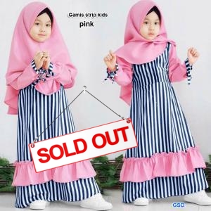 Gamis strip kids pink