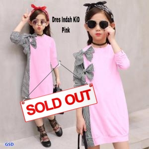 Dress  indah salur  kids pink