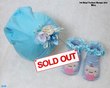 Set Bayi Turban Bunga 2in1 Biru