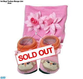 Set Bayi Turban bunga 2in1 pink