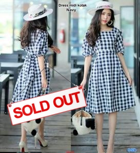 Dress midi kotak navy