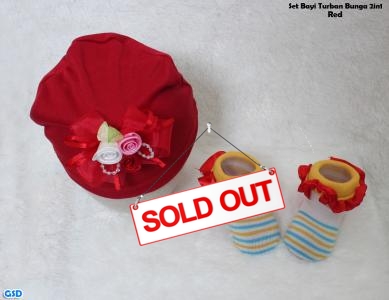 Set Bayi Turban bunga 2in1 red