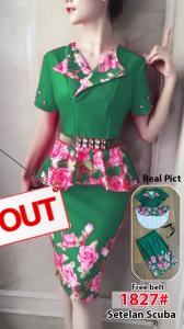 Setelan import 1827 bunga hijau