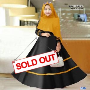 Hijab Listy hitam mustard