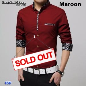 Kemeja nando maroon lis bunga -kmj P065